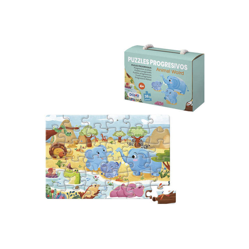 Dohe Puzzle Infantil de 36 Piezas - Tematica Animales - Fabricado en Doble Capa de Carton - Capa Intermedia de Contrachapado - Estimula la Imaginacion