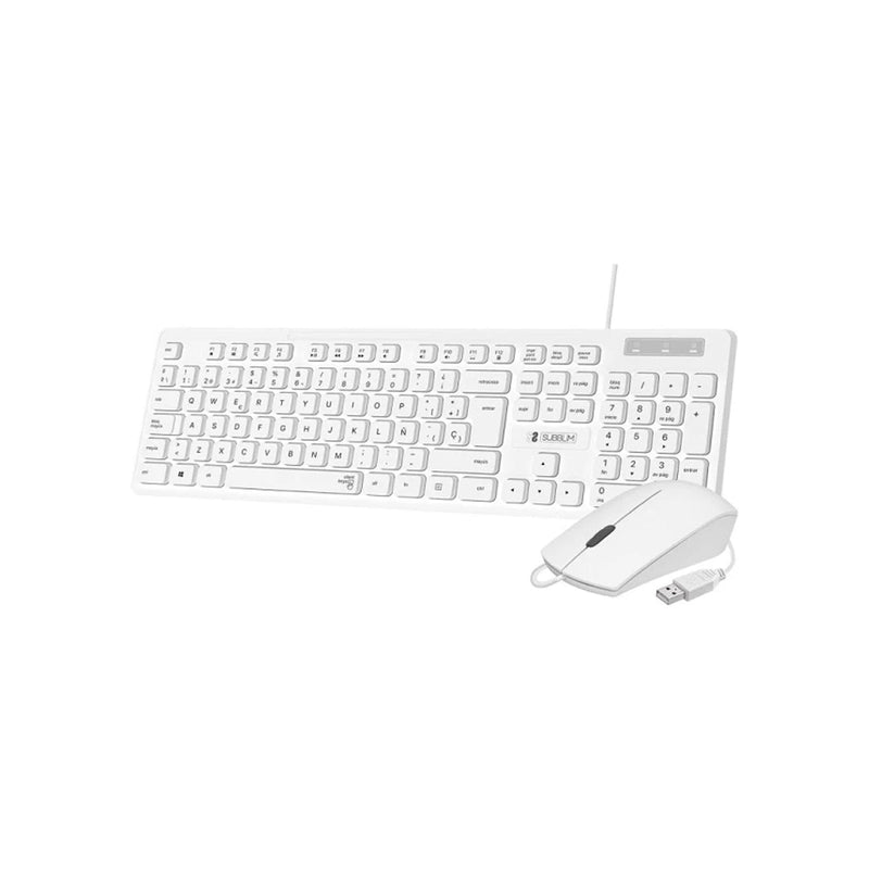 Subblim Combo Business Slim Silencioso - Teclado y ratón - Ergonómico y resistente a salpicaduras - Conector USB Plug & Play - Ratón con precisión de 1200 DPI - Color Blanco