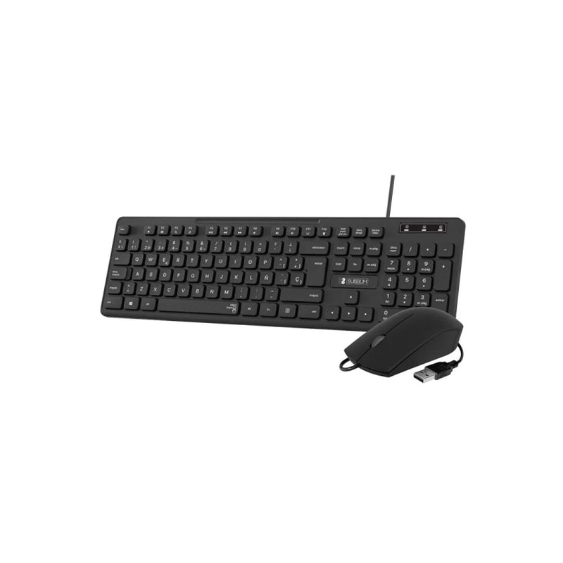Subblim Combo Business Slim Silencioso con Cable USB - Teclado y Raton - Teclas Ergonomicas de Bajo Perfil - Resistente a Derrames - Pulsaciones Silenciosas - Diseño Ergonomico - Color Negro