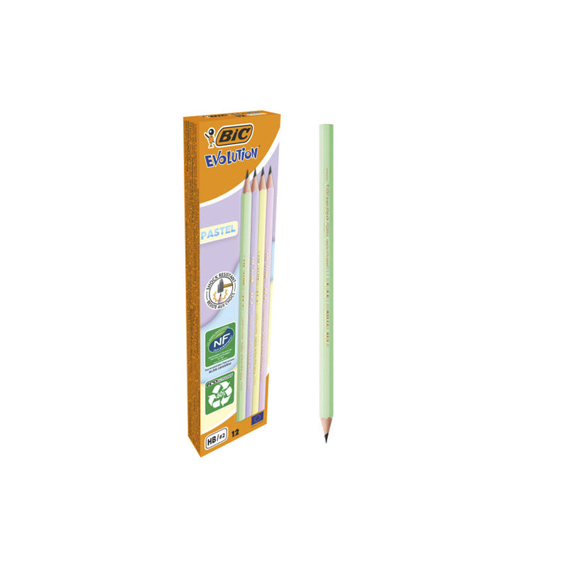 Bic Evolution Pastel Lapiz de Grafito Hexagonal - Mina HB Ultrarresistente - Sin Madera - No se Astilla - Colores Pastel