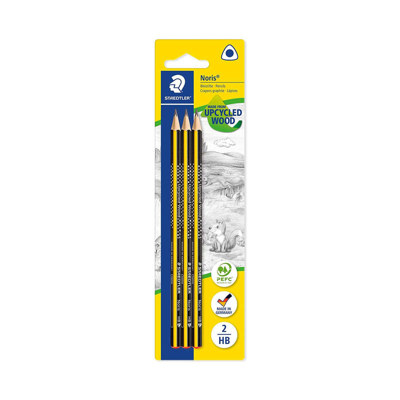 Staedtler Noris 183 Pack de 3 Lapices de Grafito Triangulares - Mina 2HB - Resistencia a la Rotura
