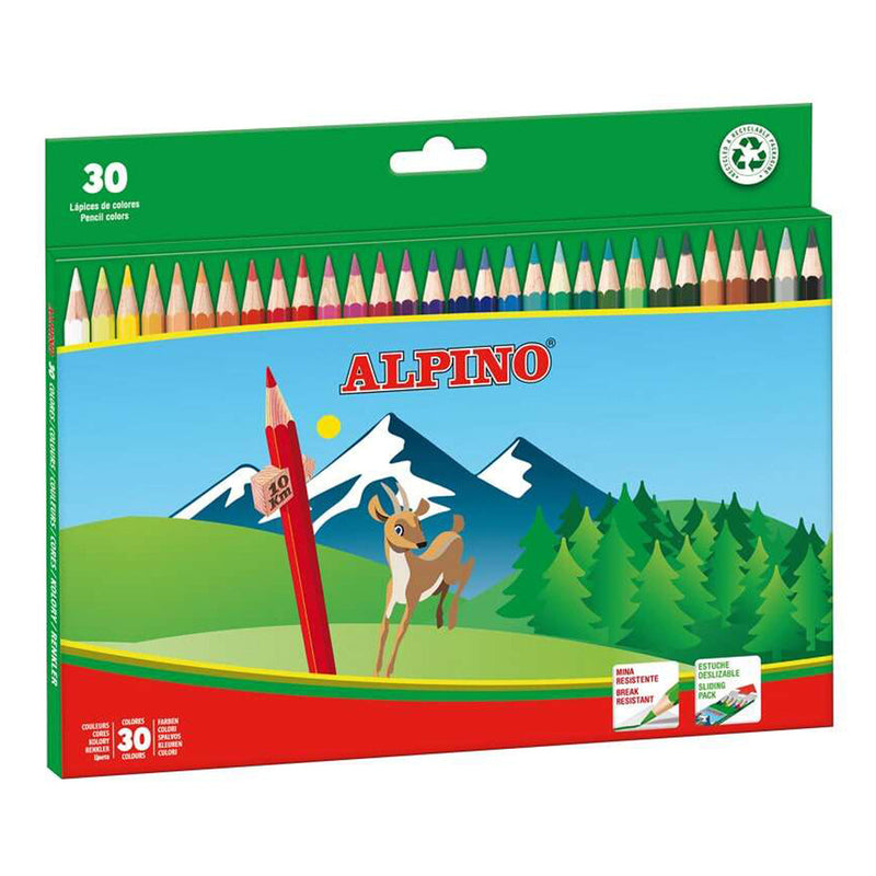 Alpino Pack de 30 Lapices de Colores Creativos - Mina de 3mm - Resistente a la Rotura - Hexagonal - Bandeja Extraible - Colores Vivos y Brillantes Surtido