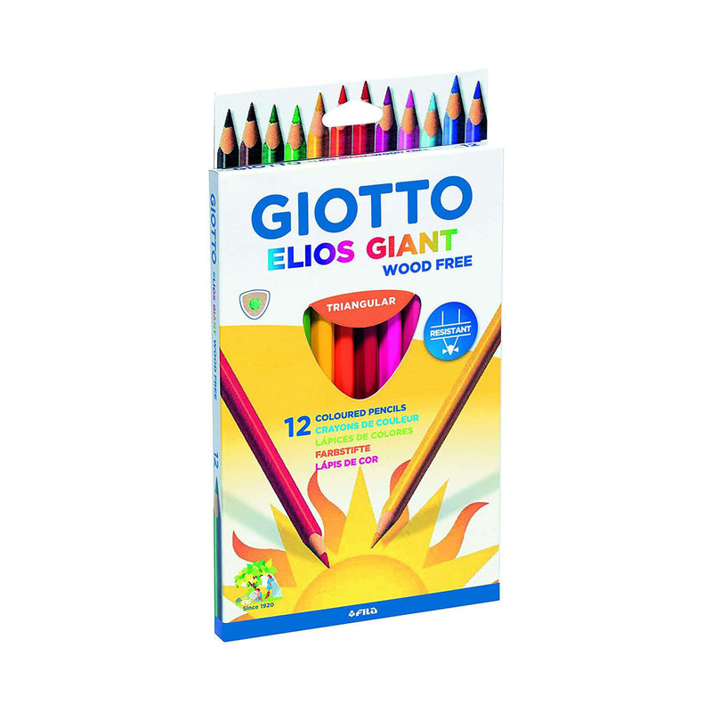 Giotto Elios Giant Wood Free Pack de 12 Lapices Triangulares de Colores - Sin Madera - Mina 5 mm - Colores Surtidos