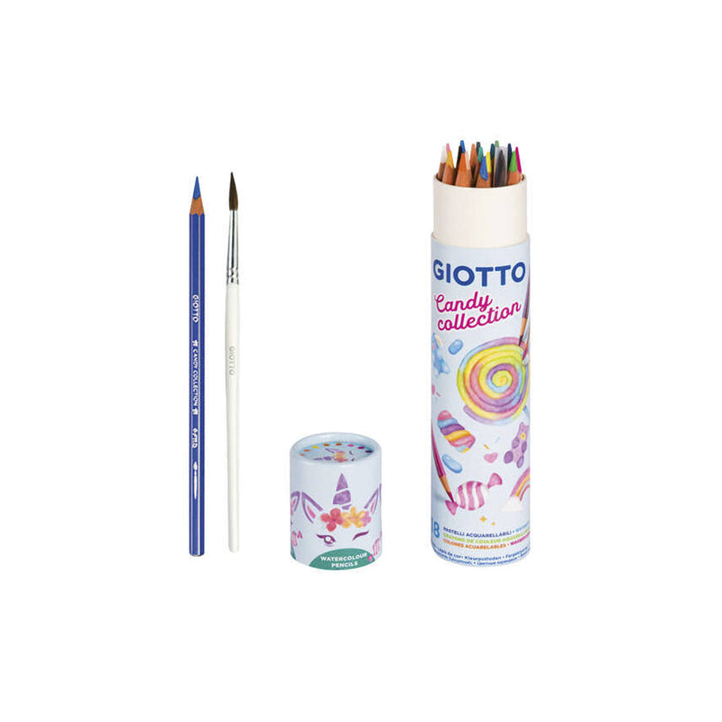 Giotto Candy Collection Acquarell Bote de 18 Lapices de Colores Acuarelables Hexagonales + Pincel - Colores Surtidos