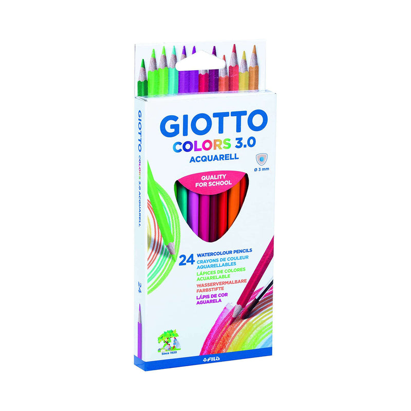 Giotto Colors Acquarell 3.0 Pack de 24 Lapices Triangulares de Colores Acuarelables - Mina 3 mm - Madera - Colores Surtidos
