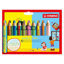 Stabilo Woody 3 en 1 Duo Pack de 10 Lapices de Colores + Sacapuntas - Mina 2 Colores XXL 10mm - Lapiz de Color, Cera  Acuarela, Todo en Uno - Colores Surtidos