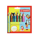 Stabilo Woody 3 en 1 Duo Pack de 6 Lapices de Colores + Sacapuntas - Mina 2 Colores XXL 10mm - Lapiz de Color, Cera  Acuarela, Todo en Uno - Colores Surtidos