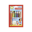 Stabilo Woody 3 en 1 Pack de 6 Lapices de Colores - Lapiz de Color, Cera y Acuarela, Todo en Uno - Mina XXL 10mm - Colores Surtidos