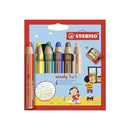 Stabilo Woody 3 en 1 Pack de 6 Lapices de Colores + Sacapuntas - Lapiz de Color, Cera y Acuarela, Todo en Uno - Mina XXL 10mm - Colores Surtidos