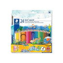 Staedtler Noris Aquarell Pack de 24 Lapices Hexagonales de Colores + Pincel - Madera de Bosques Sostenibles - Colores Surtidos
