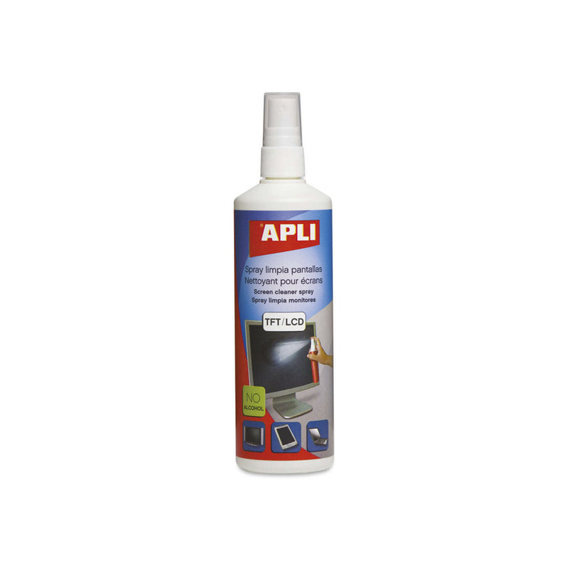 Apli Spray Limpiador Pantallas TFT/LCD - Contenido 250ml - Elimina Manchas y Polvo - Mantiene Pantallas Limpias y sin Bacterias