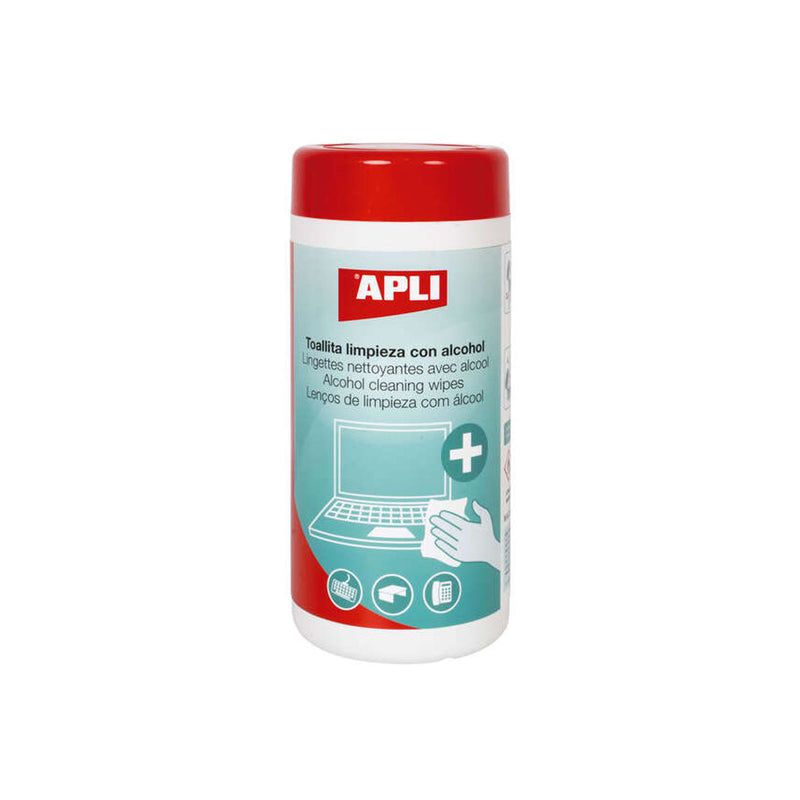 Apli Toallitas Hidroalcoholicas Desinfectantes - 220x110mm - 70% Etanol - 100 Unidades con Dosificador - Normativa Antivirica