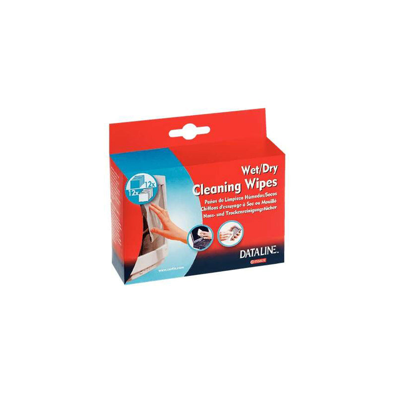Esselte Pack de 12 Toallitas Secas y 12 Toallitas Humedas para Pantallas - Envasadas en Sobres - Eliminan el Polvo