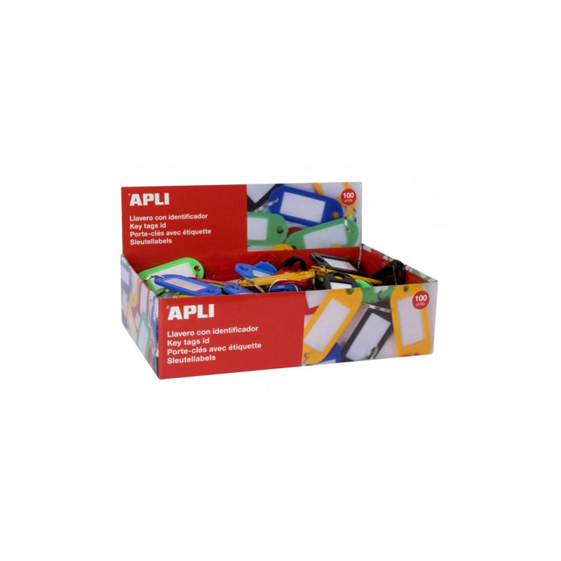 Apli Pack de 100 Llaveros con Etiqueta - Facil Apertura - Ideal para Oficinas, Almacenes y Hogar - Colores Surtidos