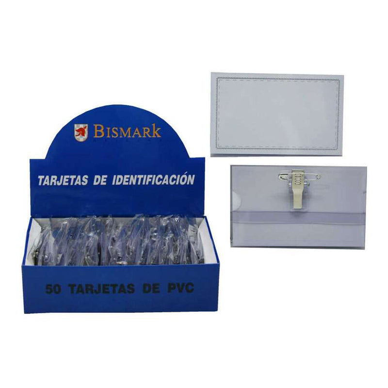 Bismark Portanombres con Pinza y Alfiler - Medidas 9,5x5,7cm - Uñero para Facil Intercambio de las Etiquetas - Transparente