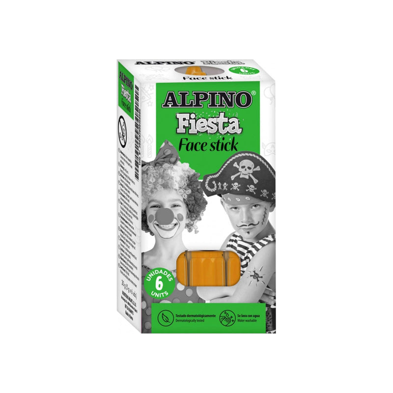 Alpino Fiesta Face Stick Pack con 6 Barritas de Pintura Facial - Sistema Retractil Giratorio - Se Lava con Agua - Testado Dermatologicamente - Color Naranja