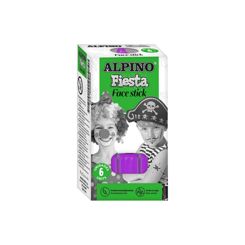 Alpino Fiesta Face Stick Pack con 6 Barritas de Pintura Facial - Sistema Retractil Giratorio - Se Lava con Agua - Testado Dermatologicamente - Color Violeta