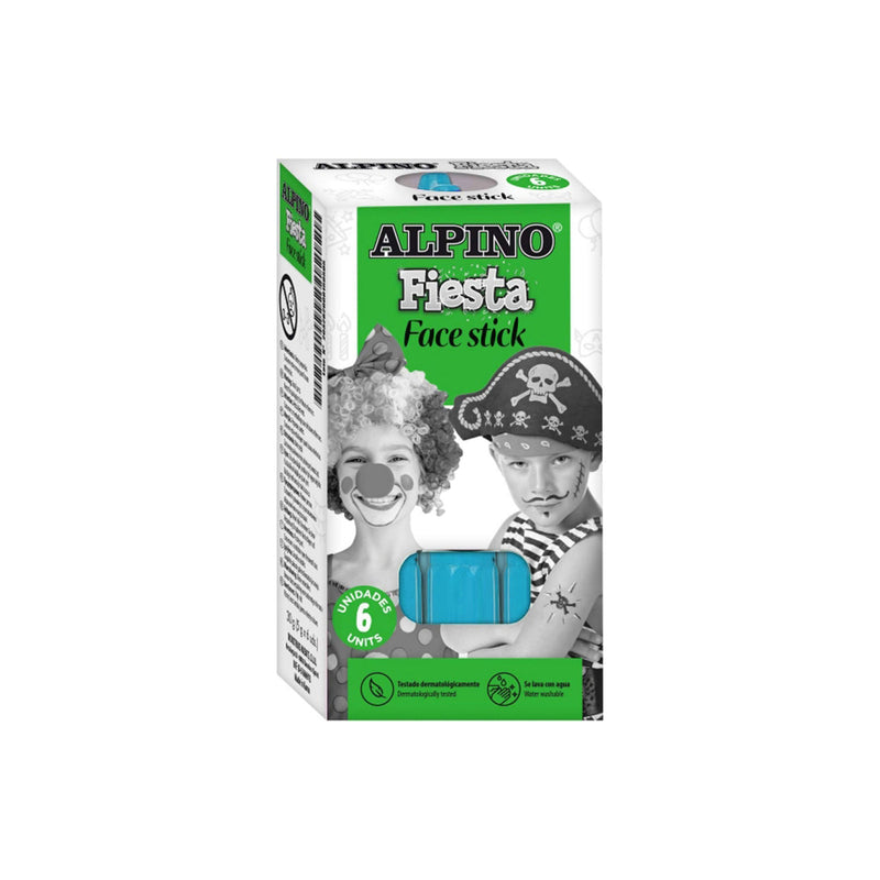 Alpino Fiesta Face Stick Pack con 6 Barritas de Pintura Facial - Sistema Retractil Giratorio - Se Lava con Agua - Testado Dermatologicamente - Color Azul Cyan