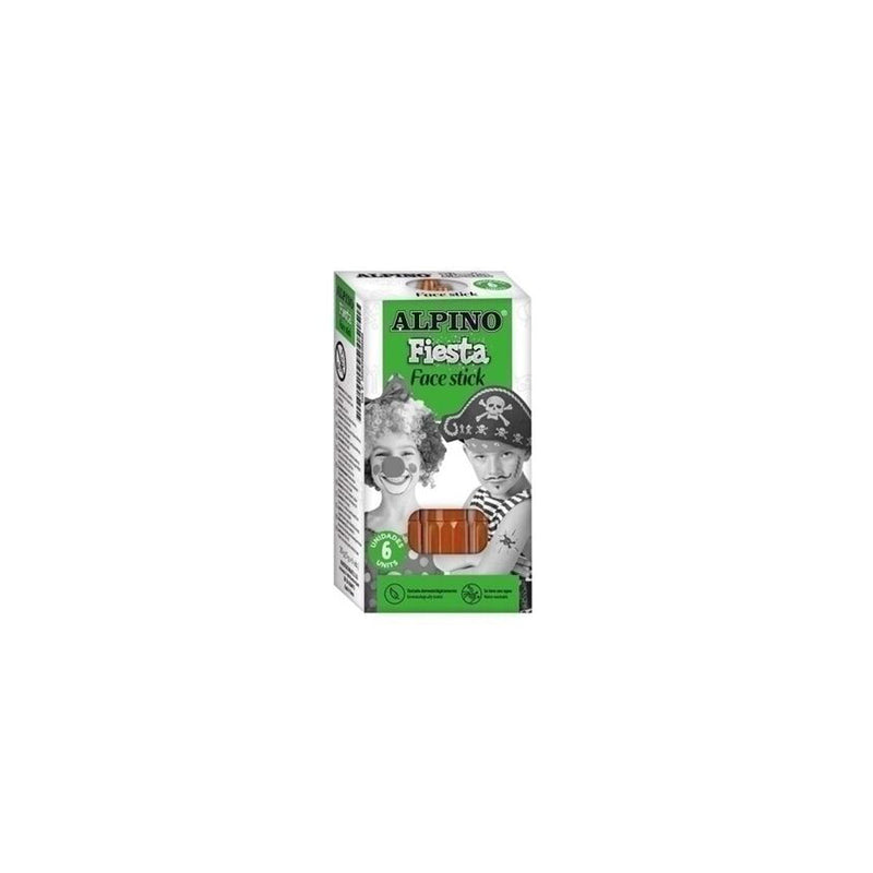 Alpino Fiesta Face Stick Pack con 6 Barritas de Pintura Facial - Sistema Retractil Giratorio - Se Lava con Agua - Testado Dermatologicamente - Color Marron