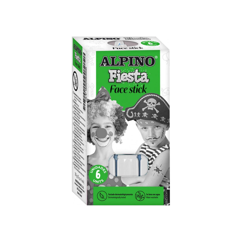 Alpino Fiesta Face Stick Pack con 6 Barritas de Pintura Facial - Sistema Retractil Giratorio - Se Lava con Agua - Testado Dermatologicamente - Color Blanco