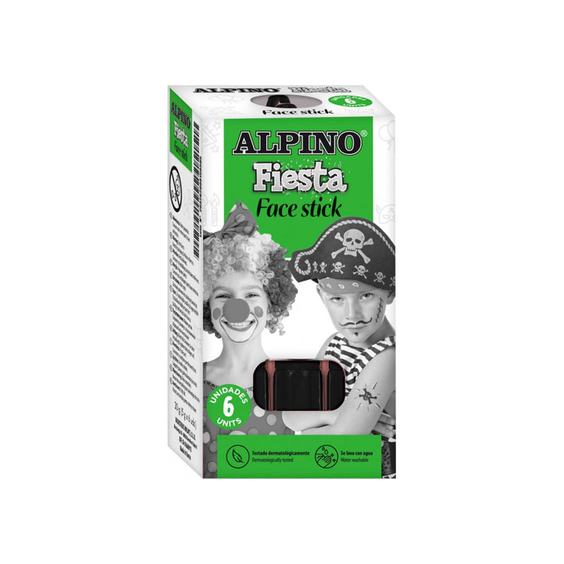 Alpino Fiesta Face Stick Pack con 6 Barritas de Pintura Facial - Sistema Retractil Giratorio - Se Lava con Agua - Testado Dermatologicamente - Color Negro