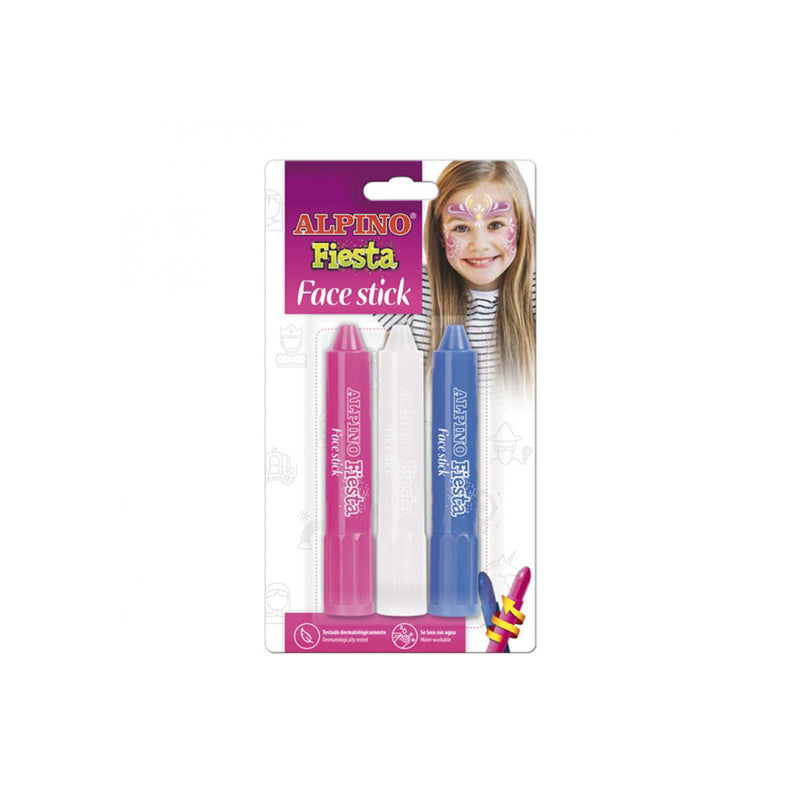 Alpino Fiesta Face Stick Pack con 3 Barritas de Pintura Facial - Sistema Retractil Giratorio - Se Lava con Agua - Testado Dermatologicamente