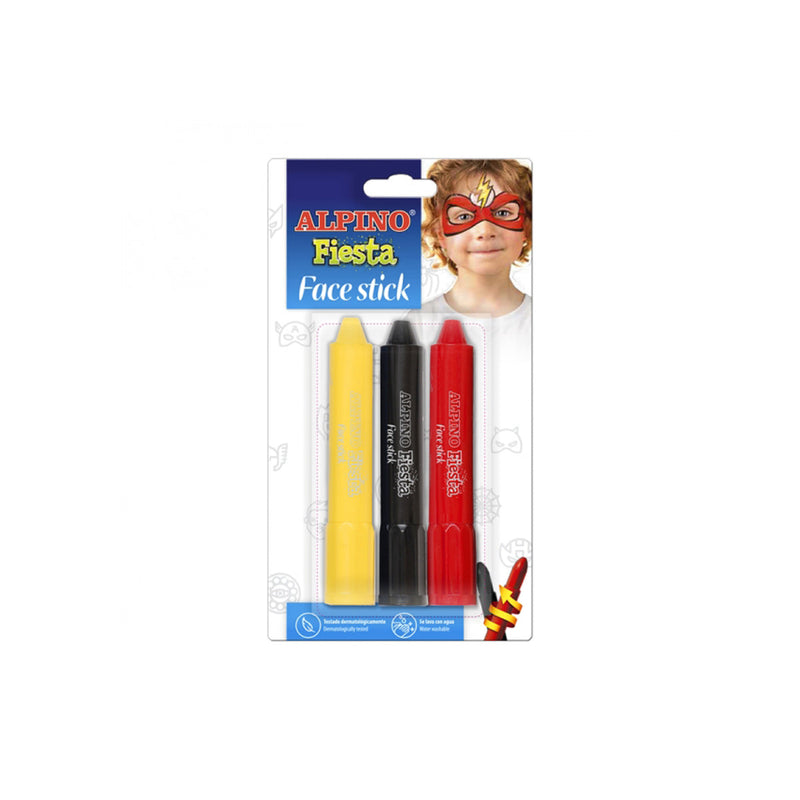 Alpino Fiesta Face Stick Pack con 3 Barritas de Pintura Facial - Sistema Retractil Giratorio - Se Lava con Agua - Testado Dermatologicamente