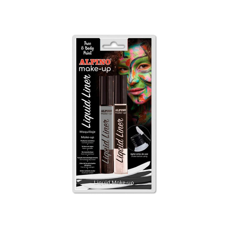 Alpino Make-up Liquid Liner Pack con 2 Botes de Maquillaje Liquido con Aplicador - Se Lava con Agua - Testado Dermatologicamente - Colores Blanco y Negro