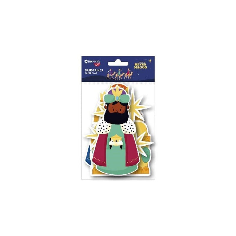 Bismark Pack de Banderines Colgantes de Papel Reyes Magos - Reyes, Estrellas y Cofres - No Incluye la Cuerda