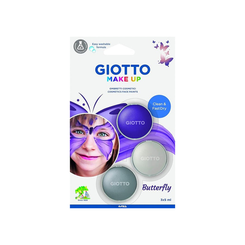 Giotto Make Up Butterfly Pack con 3 Maquillajes Faciales de Tematica Mariposa - Se Lava con Agua - Dermatologicamente Testado - Colores Surtidos