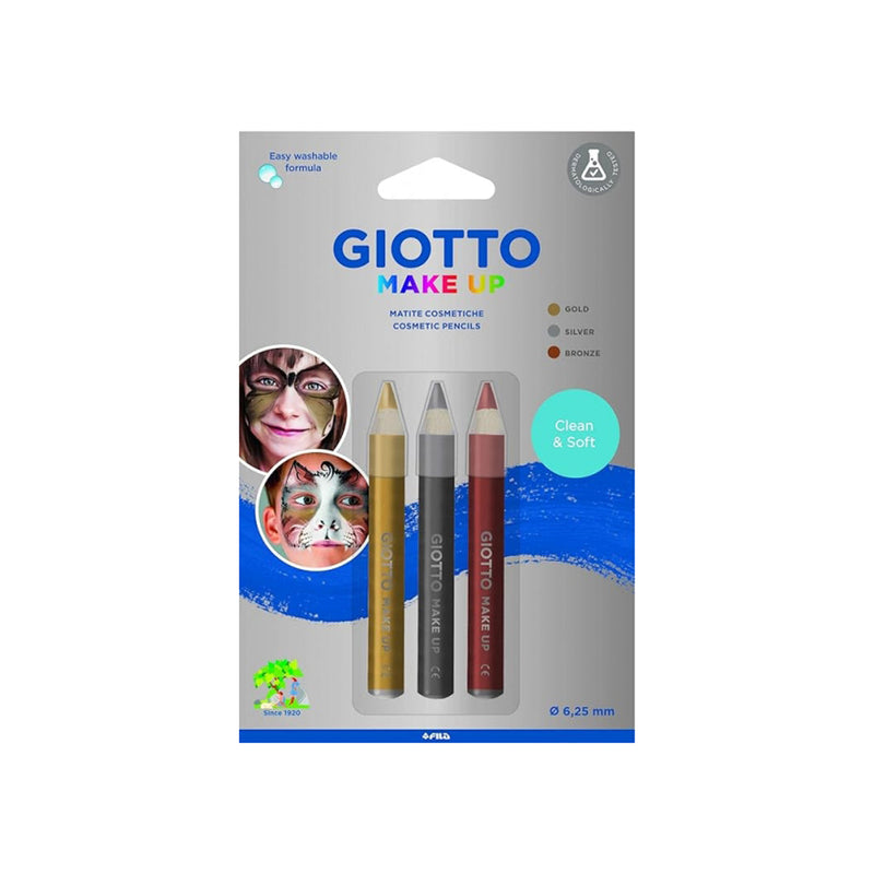 Giotto Make Up Metallic Pack con 3 Lapices Cosmeticos - Se Lava con Agua - Dermatologicamente Testado - Colores Metalicos Surtidos