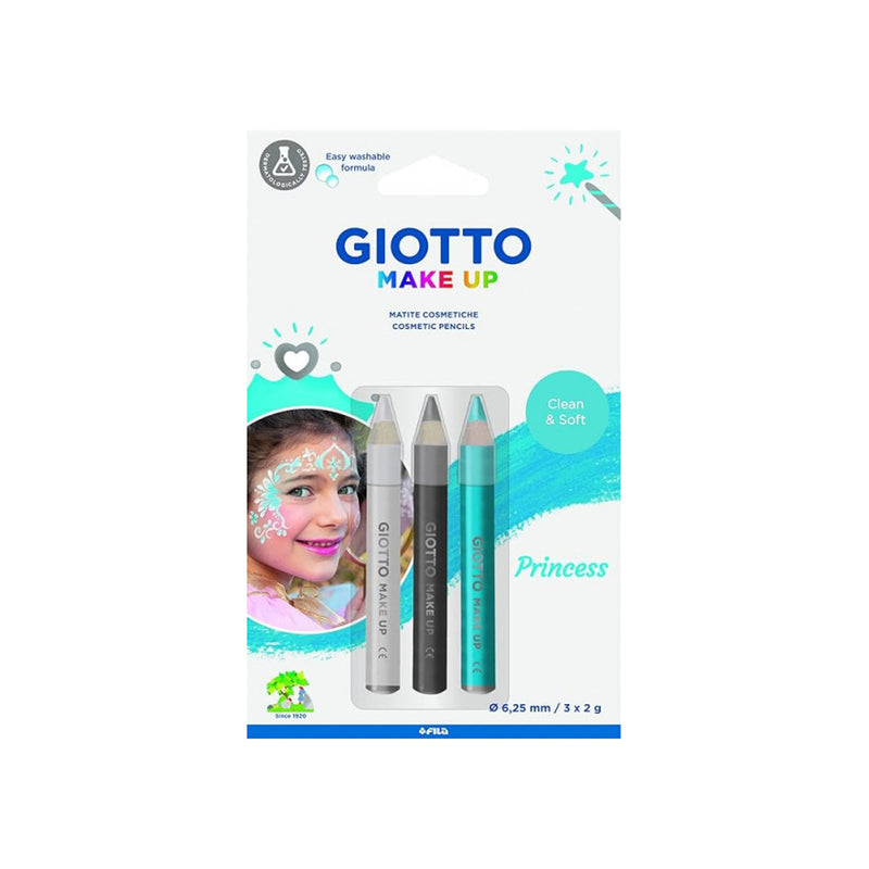 Giotto Make Up Princess Pack con 3 Lapices Cosmeticos de Tematica Princesa - Se Lava con Agua - Dermatologicamente Testado - Colores Surtidos