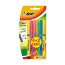 Bic Brit Liner Grip 4+2 Pack de 6 Marcadores Fluorescentes - Tinta con Base de Agua - Punta Biselada - Trazo entre 1.60 y 3.30mm - Colores Surtidos