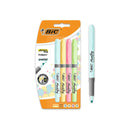 Bic Highlighter Grip Pack de 4 Marcadores Fluorescentes Pastel - Tinta con Base de Agua - Punta Biselada - Trazo entre 1.60 y 3.30mm - Colores Surtidos