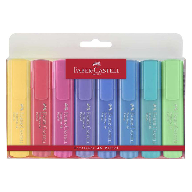 Faber-Castell Textliner 46 Pastel Pack de 8 Marcadores Fluorescentes - Punta Biselada - Trazo entre 1mm y 5mm - Tinta con Base de Agua - Colores Surtidos