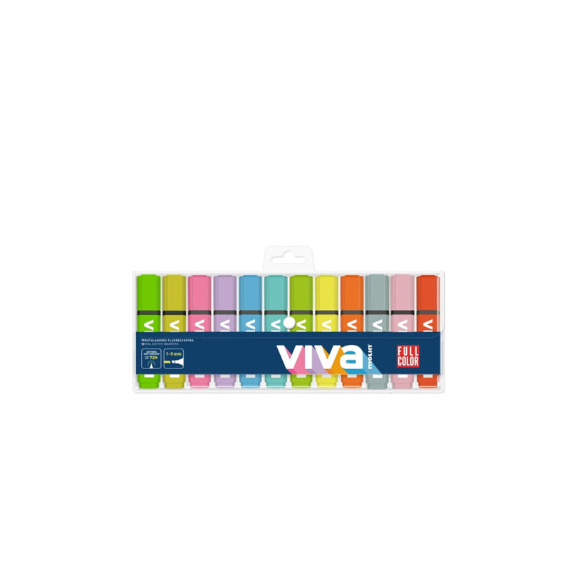 Molin Viva Pack de 12 Marcadores Fluorescentes - Trazo entre 1 y 5mm - Tinta con Base de Agua - Colores Surtidos