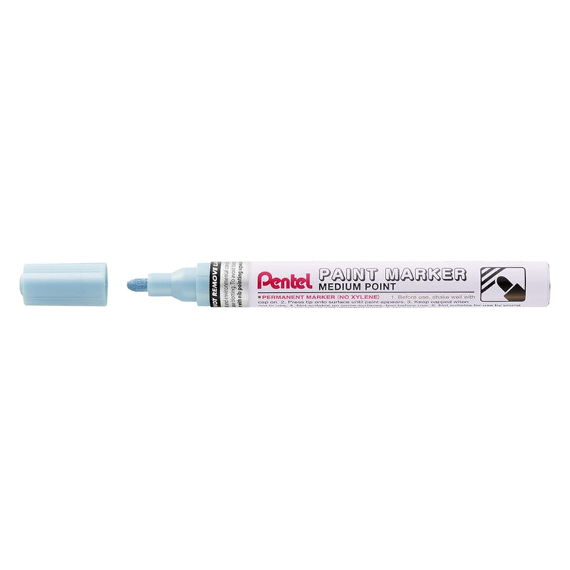 Pentel Paint Marker Marcador de Pintura - Punta Media 4.5mm - Permanente en todas las Superficies - Resistente a Luz y Agua - Cuerpo de Aluminio - Color Azul Claro Perla