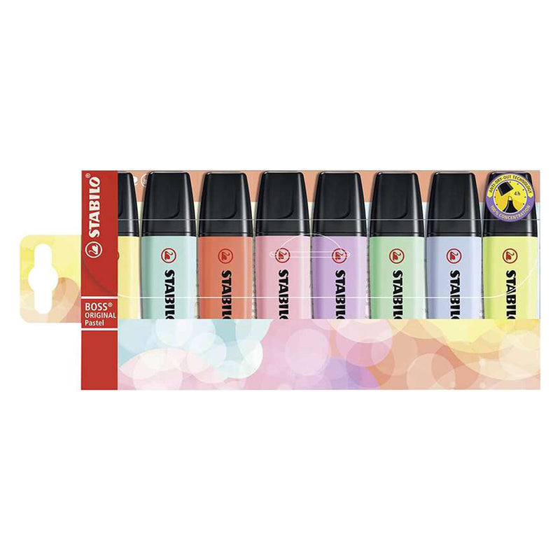 Stabilo Boss 70 Pastel Pack de 8 Marcadores Fluorescentes - Trazo entre 2 y 5mm - Recargable - Tinta con Base de Agua - Colores Surtidos