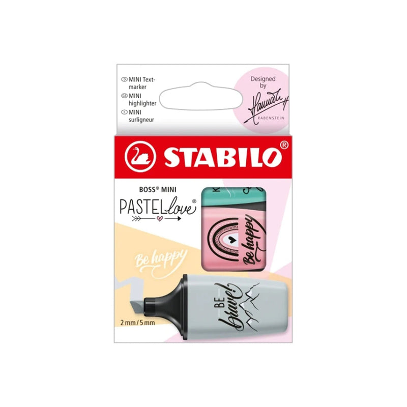Stabilo Boss Mini Pastellove Pack de 3 Marcadores Fluorescentes - Trazo entre 2 y 5mm - Tinta con Base de Agua - Antisecado - Colores Rosa, Turquesa y Gris