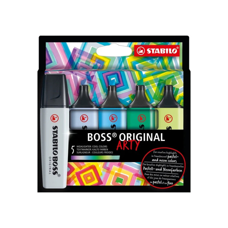Stabilo Boss Original Arty Pack de 5 Marcadores Fluorescentes Colores Frios - Trazo entre 2 y 5mm - Tinta con Base de Agua