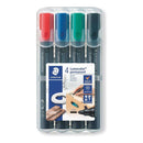 Staedtler Lumocolor 352 Pack de 4 Marcadores Permanentes - Secado Rapido - Practico Estuche de Sobremesa - Colores Rojo, Azul, Verde y Negro