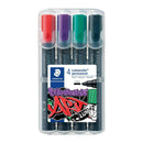 Staedtler Lumocolor 352 Pack de 4 Marcadores Permanentes - Secado Rapido - Practico Estuche de Sobremesa - Colores Rojo, Morado, Verde y Negro