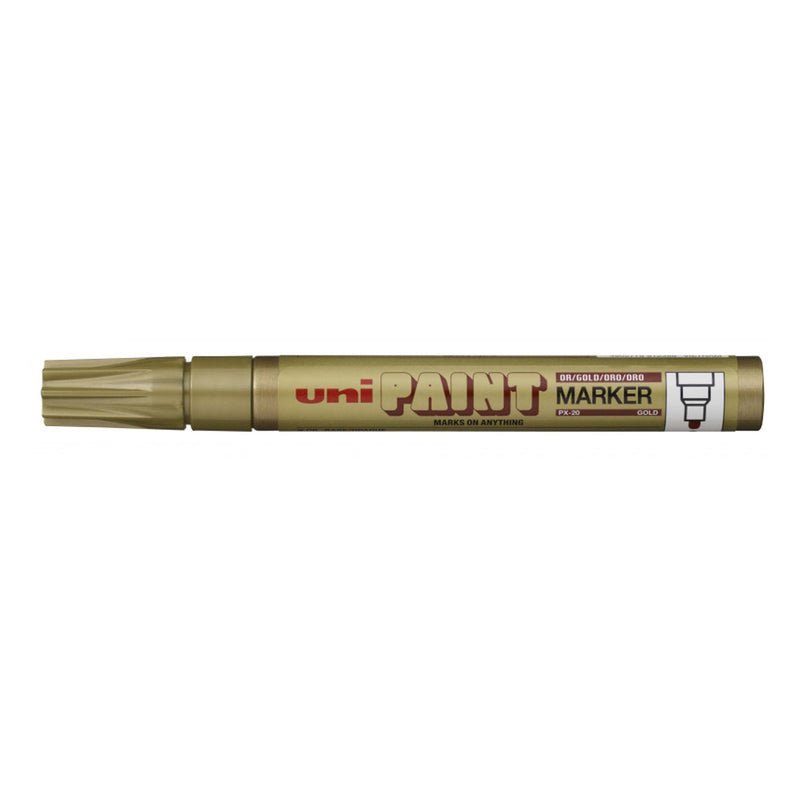 Uni-ball PX-20 Paint Marker - Marcador de Pintura - Punta Acrilica de Bala 2.2-2.8mm - Permanente en Todas las Superficies - Resistente a Luz y Agua - Color Oro
