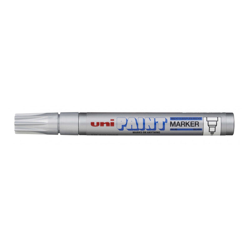Uni-ball PX-20 Paint Marker - Marcador de Pintura - Punta Acrilica de Bala 2.2-2.8mm - Permanente en Todas las Superficies - Resistente a Luz y Agua - Color Plata