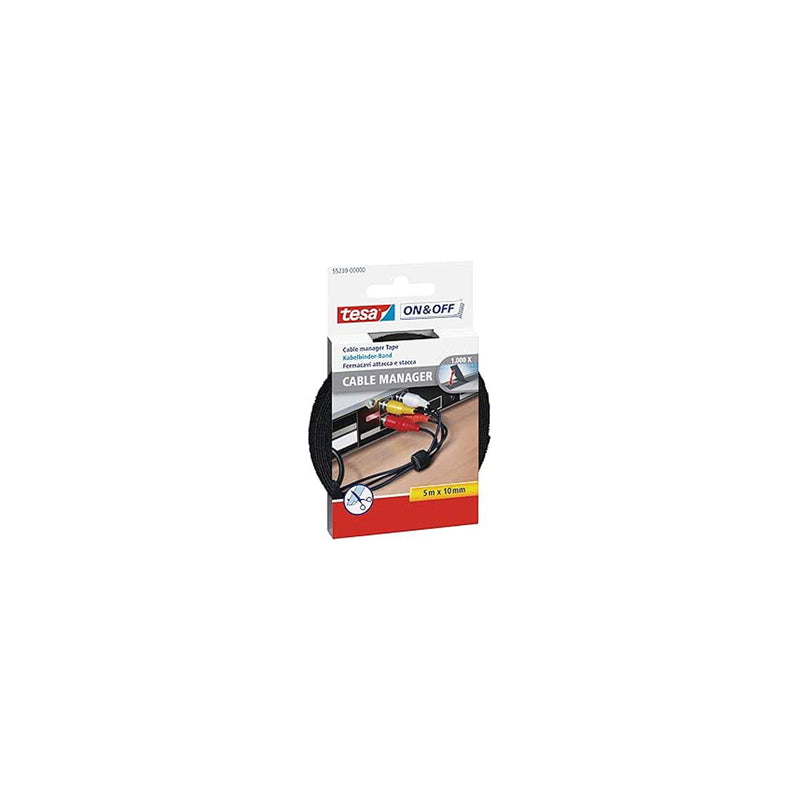 Tesa On & Off Cable Manager Pack de Tira de Velcro 5m x 10mm - Para Organizar Cables - Color Negro