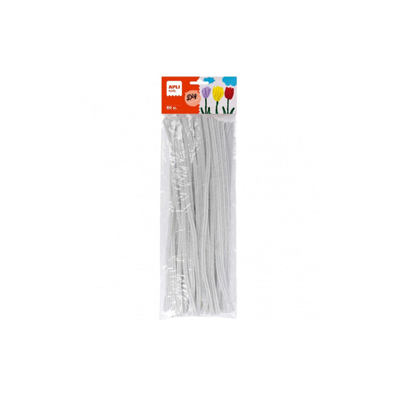 Apli Limpiapipas para Manualidades Blancos - Flexibles - Suaves - Tupidos - Facil Manipulacion - Estimula Imaginacion y Creatividad - Desarrolla Psicomotricidad Fina - Color Blanco