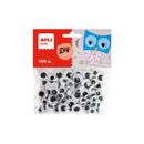 Apli Pack de 100 Ojos Moviles Redondos Adhesivos - Medidas Surtidas Ø 7 mm, Ø 10 mm, Ø 12 mm y Ø 15 mm - Color Negro