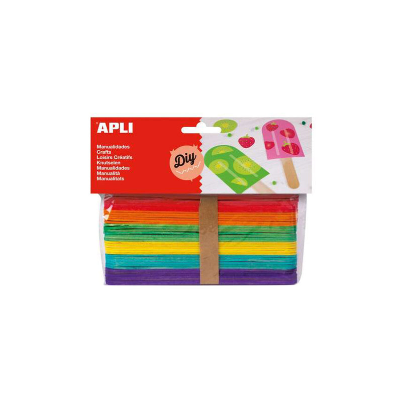 Apli Pack de 40 Palos Polo Jumbo de Madera Natural 150 x 18 mm - Colores Surtidos