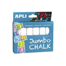Apli Pack de 6 Tizas Redondas Jumbo - Tamaño Ø 25 x 105mm - Sulfato de Calcio Bajo en Residuo - Aptas para Uso Escolar - Color Blanco