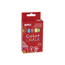 Apli Tizas Redondas de Colores Surtidos - Pack de 10 Tizas de Ø 9 x 80mm - sin Polvo - Ideales para Escribir, Dibujar y Colorear en Pizarras y Pavimentos - Aptas para Uso Escolar - Pack 12 unidades